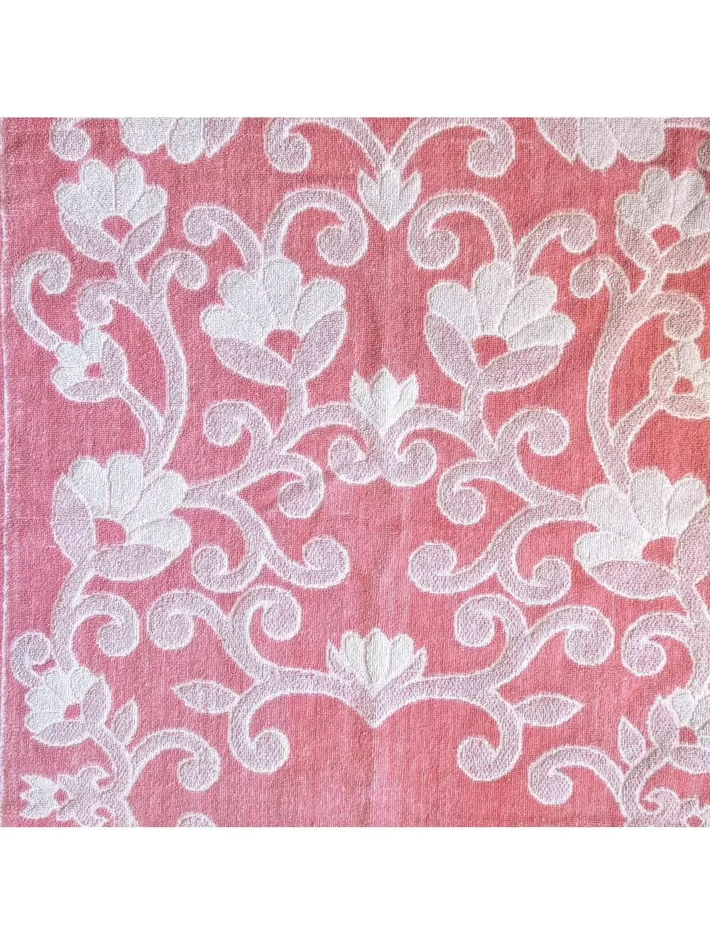 Vintage Bath or Beach Towel with 2-Tone Pink Floral Pattern